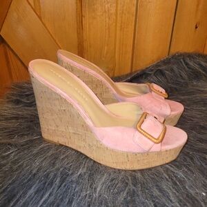 Veronica Beard  Donata Suede Wedge Sandals Dragonfruit Size 9.5m
